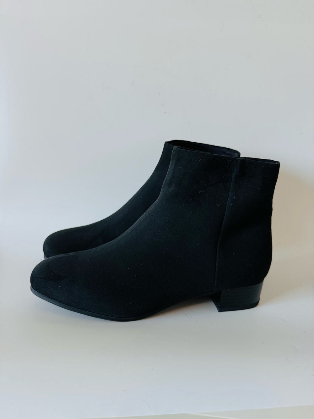 Time and Tru Black Suede-Look Ankle Booties
